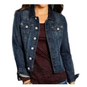 Rock Roll Cowgirl Rhinestone Rivet Jean Jacket‎ Size Large